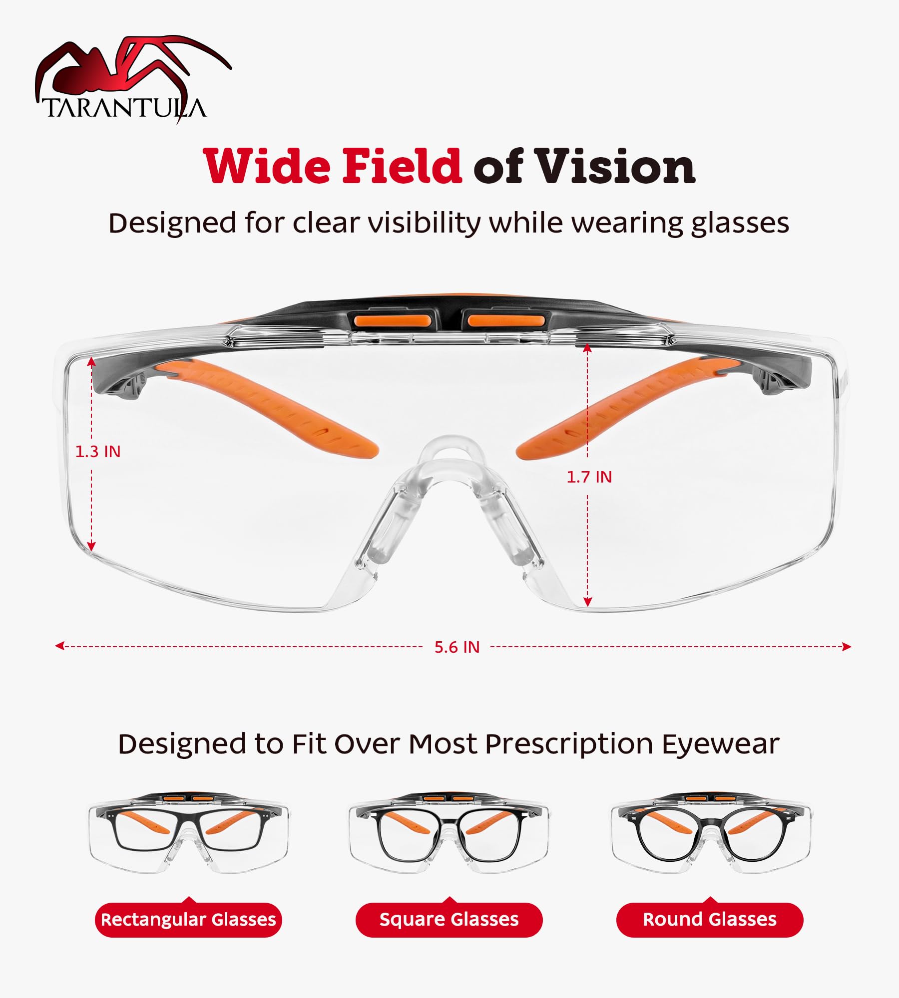 Tarantula ANSI Z87+ - Gafas de seguridad para hombres y mujeres, lentes antiarañazos, protectores laterales, patillas antideslizantes ajustables, gafas protectoras UV