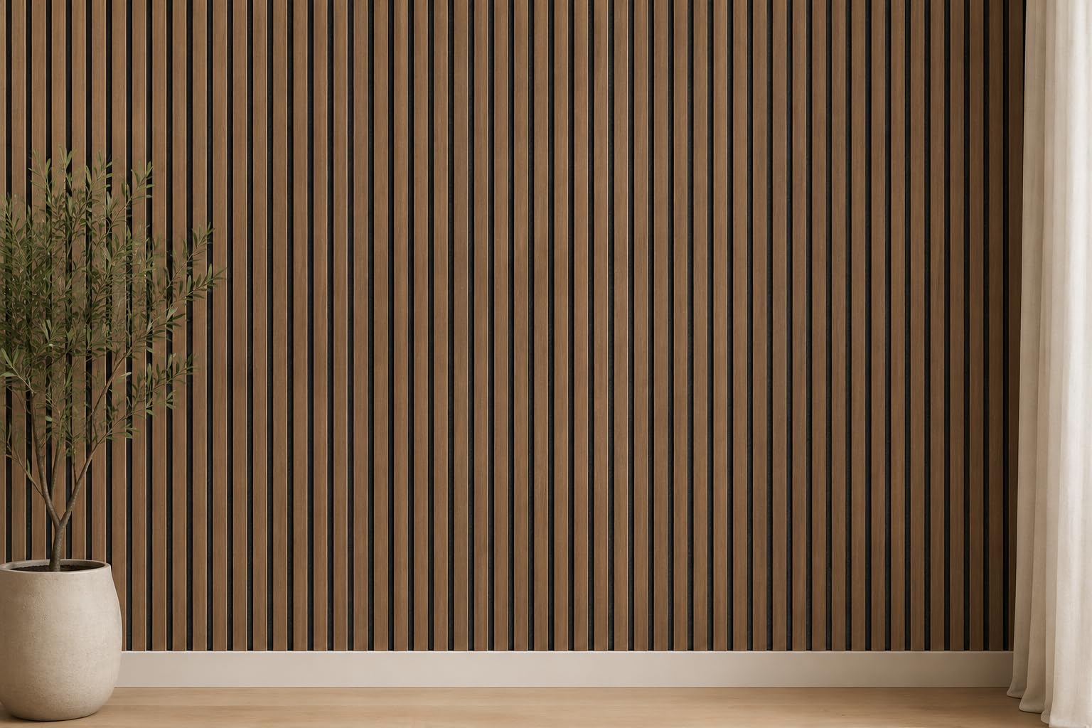 Acoustic Slatted Wall Panel Decorative Slat 3D Timber Oak Natural - 2400mm x 600mm (Panel Light Walnut 2400x600mm)
