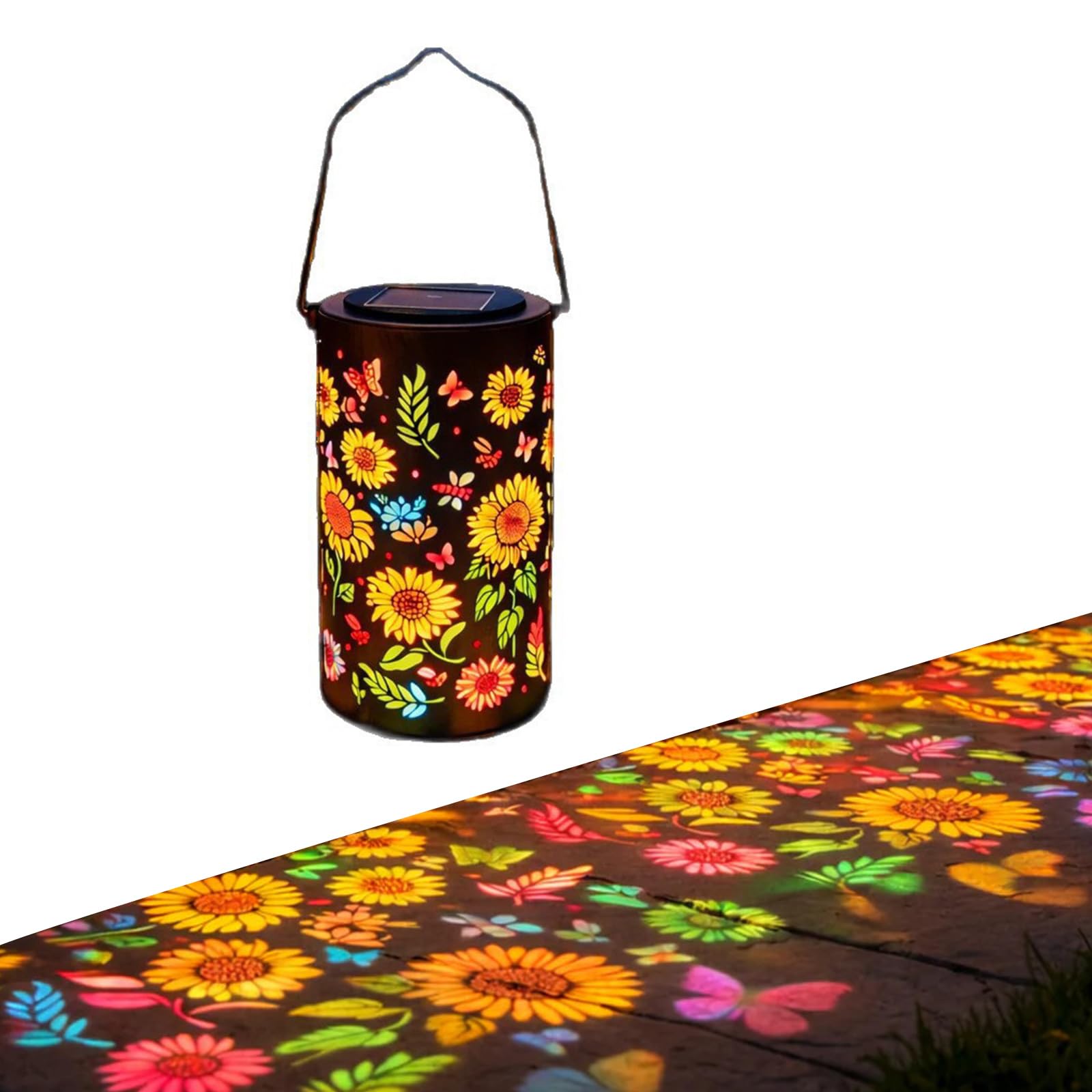 WeatherResistant Metal Sunflowers Glowing Outdoor Hanging Lights for Yard Fence LED Solar Yard Light