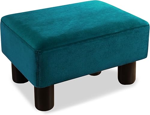 Miniatura 8 de LUE BONA Taburete rectangular moderno, reposapiés otomano acolchado de piel sintética negra, taburete pequeño para estar, adultos, patio A-cuero