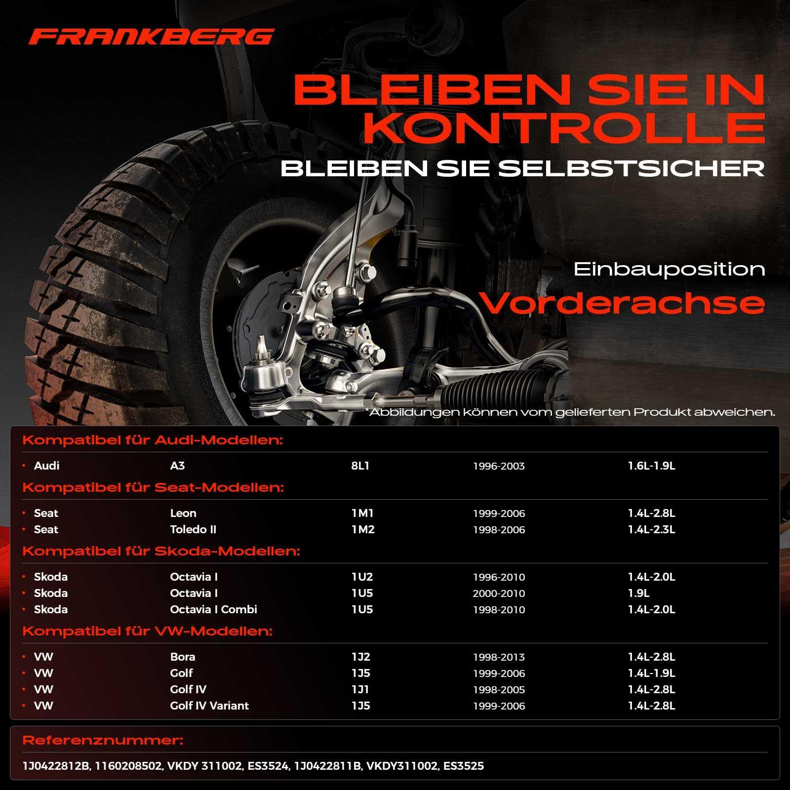 Frankberg 2x Spurstangenkopf Vorderachse Kompatibel mit A3 8L1 1.6L 1996-2003 Leon 1M1 1.6L 1999-2006 Oc.ta.v.ia I 1U2 1U5 1.6L 1996-2010 Golf IV 1J1 1.6L 1998-2005 Replace# 1J0422811B