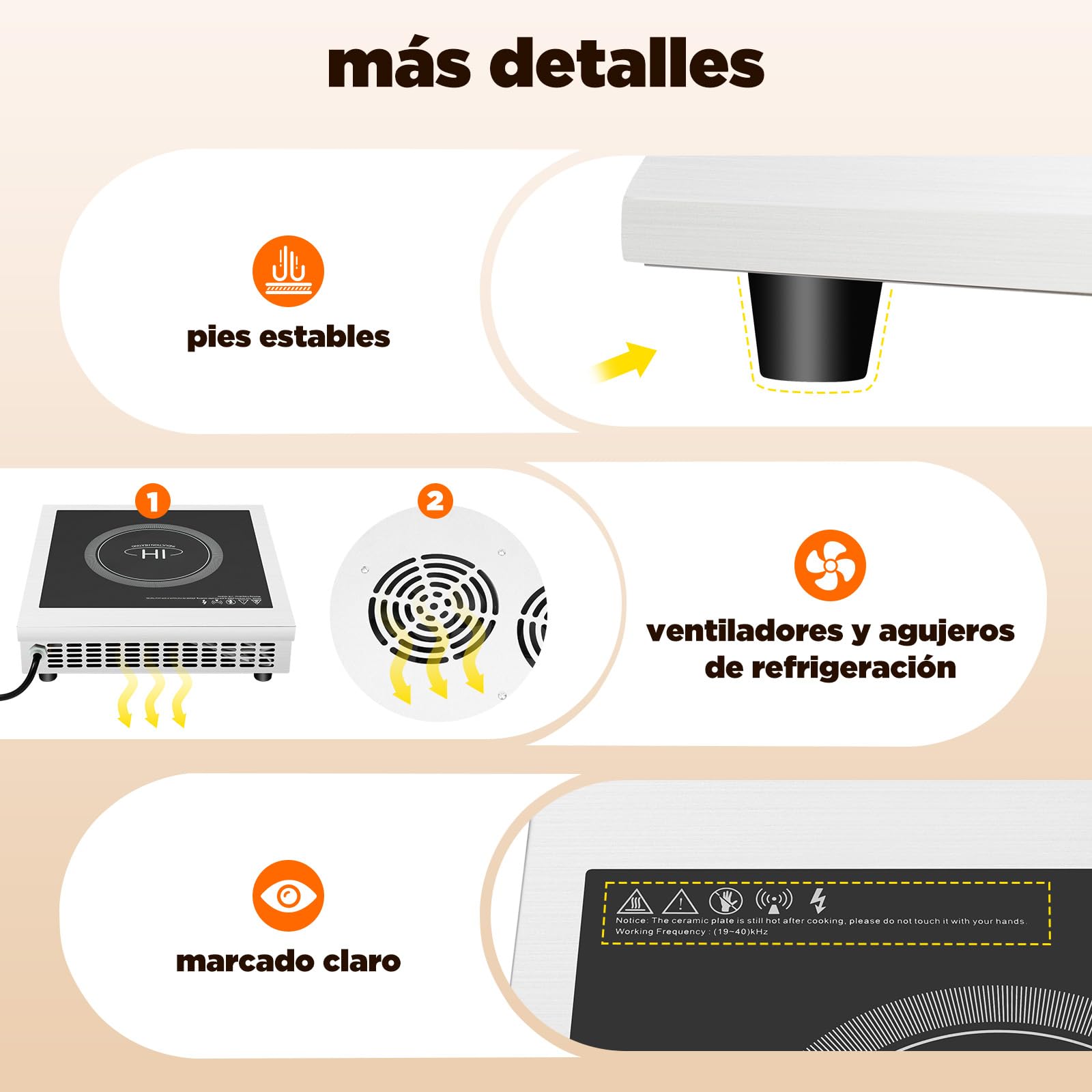 Placa de Inducción, 3500W 35cm Cocina Eléctrica de Inducción, 75kg Grande Profesional Placa de Inducción, 1 Placa Para Diámetro de 12 – 30 cm Acero Inoxidable, Esmaltado, Ollas de Hierro