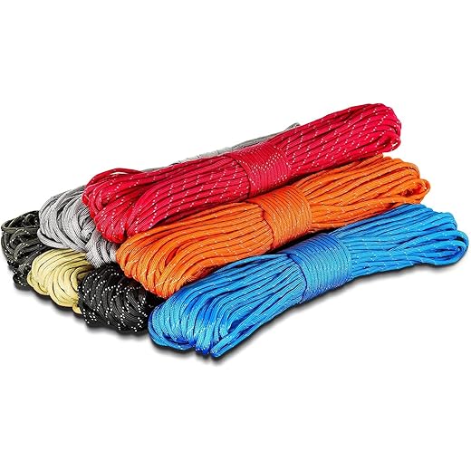 Tamilnadushopping Fluorescent Reflective Guyline Tent Rope Camping Reflective Cord Paracord 7 core, 31M * 4mm 1pc