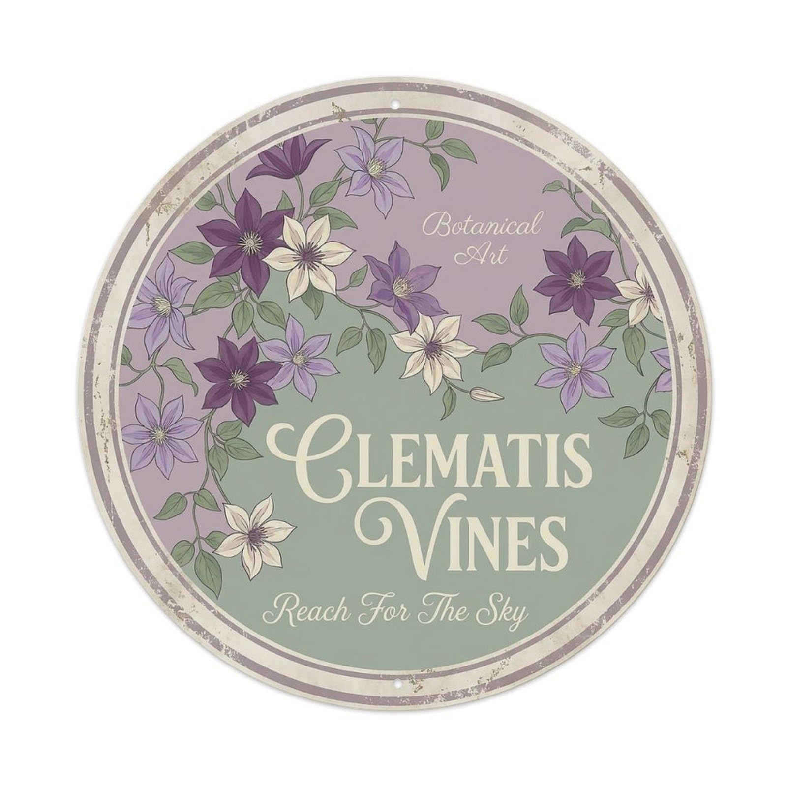 Cxhjca 8X8inch(20X20cm) Vintage Cottagecore Garden Clematis Climbing Purple Metal Tin Sign
