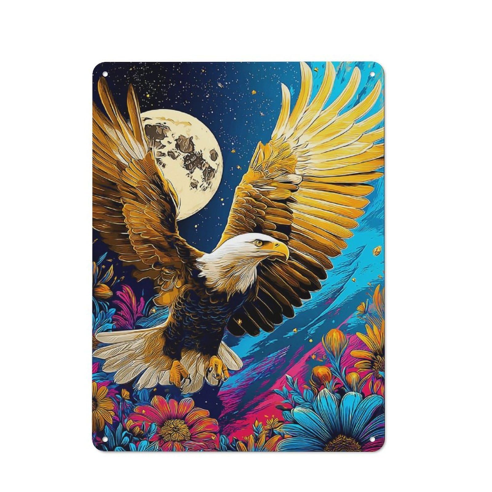 Junmoney Eagle Soaring Through Starry Night Modern Retro Metal Wall Decor 40X30cm, Metal Wall Sign For Loft, Studio, Office Or Creative Room