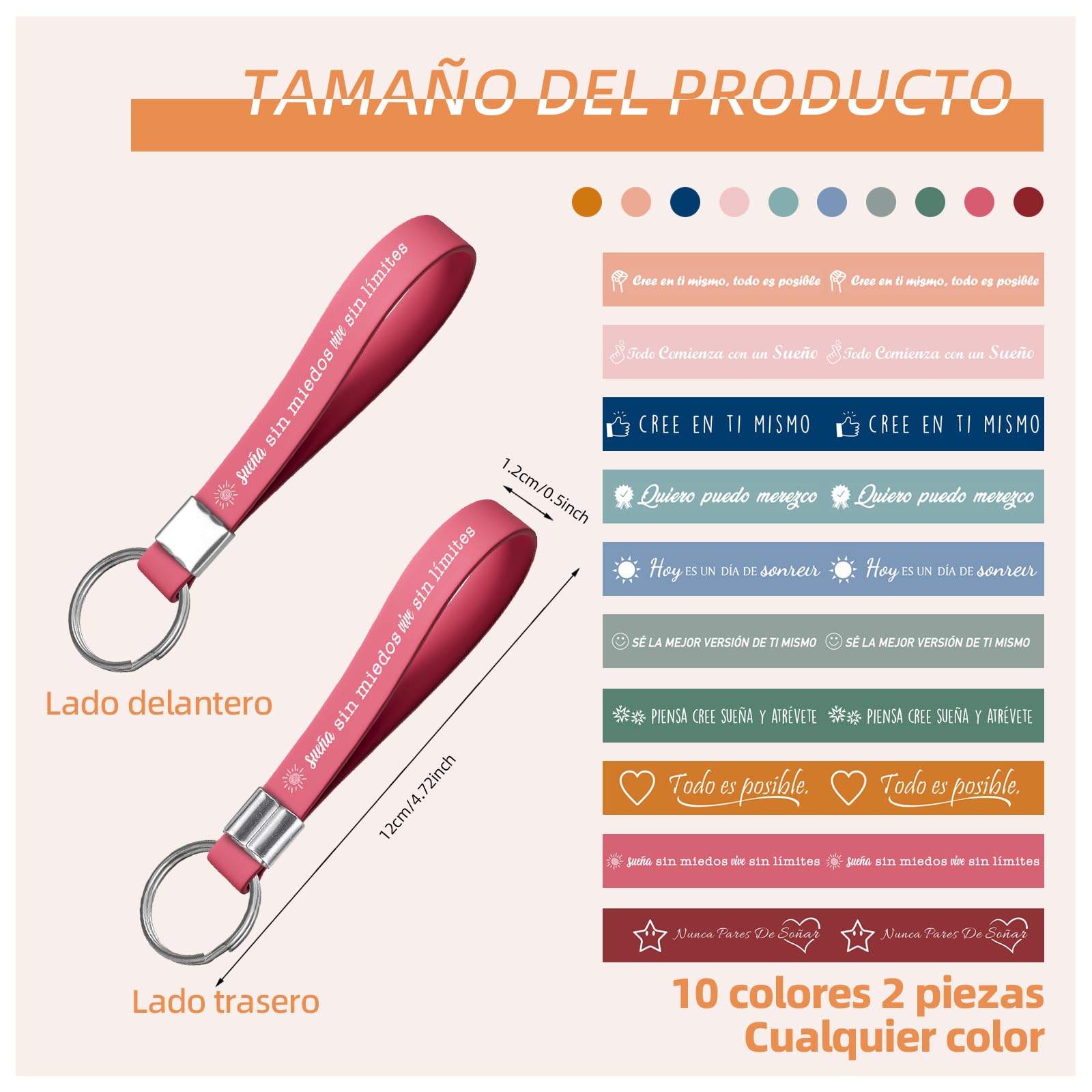 Llavero motivacional en español, regalo de agradecimiento, llavero de silicona para animar a empleados, colegas, adolescentes, maestros, colores frescos
