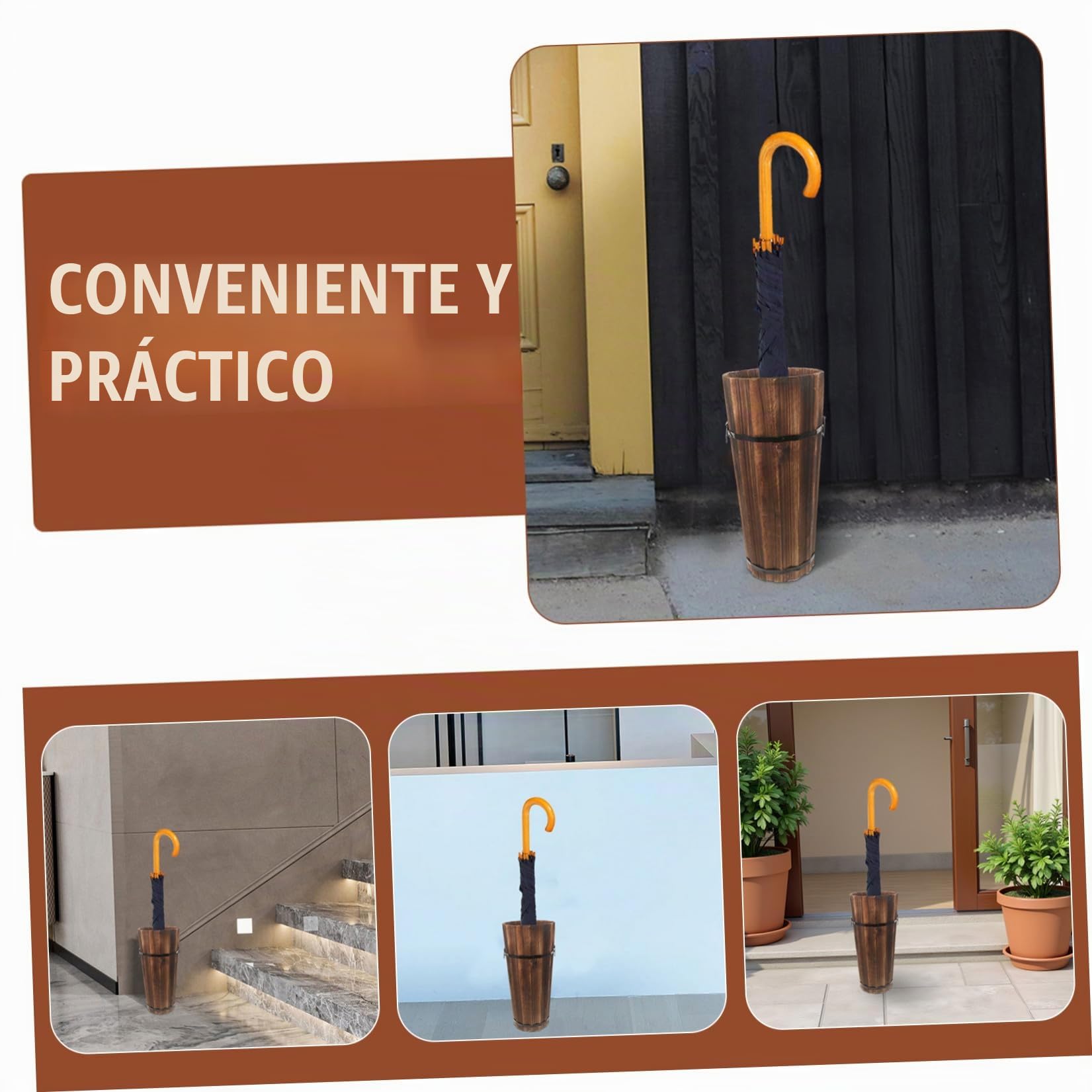 Balacoo Soporte para Paraguas De Madera Multifuncional para Almacenamiento De Paraguas Y Bastones con Diseño Compacto para Entrada del Hogar