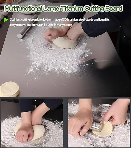 Miniatura 9 de Tabla de cortar de acero inoxidable de gran tamaño para cocina, tabla de cortar de acero inoxidable y tabla de cortar grande para carne, frutas,