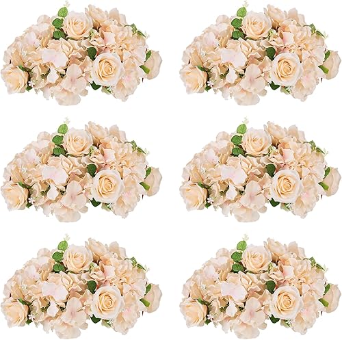 Esferas de flores para centros de mesa, ramo de arreglo  6 bolas pequeñas de rosas falsas, flores de boda champán para mesas de centros de mesa,