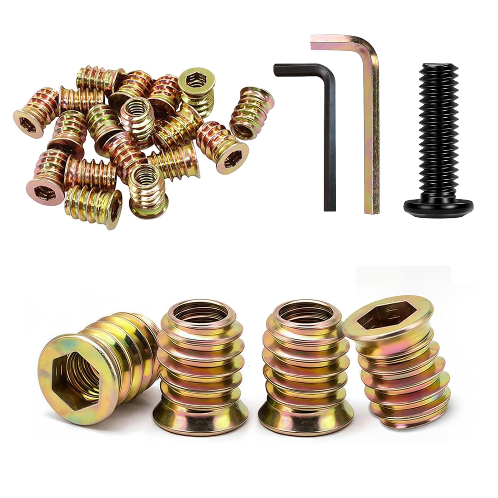 Jiahezhi 50 Pcs Threaded Inserts for Wood M5 x 12mm Zinc Alloy Hex Drive Threaded Nut Inserts Flanged Hex Socket Nuts Zinc Plated Carbon Steel Insert Nuts for Furniture Assembly and DIY Use