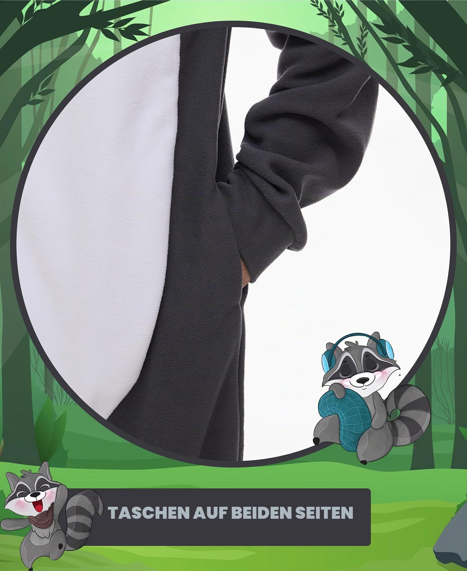 Kidukso Erwachsene Waschbär Jumpsuit Lustiges Tier Einteiler Schlafanzug Halloween Karneval Cosplay Kostüm, Grau
