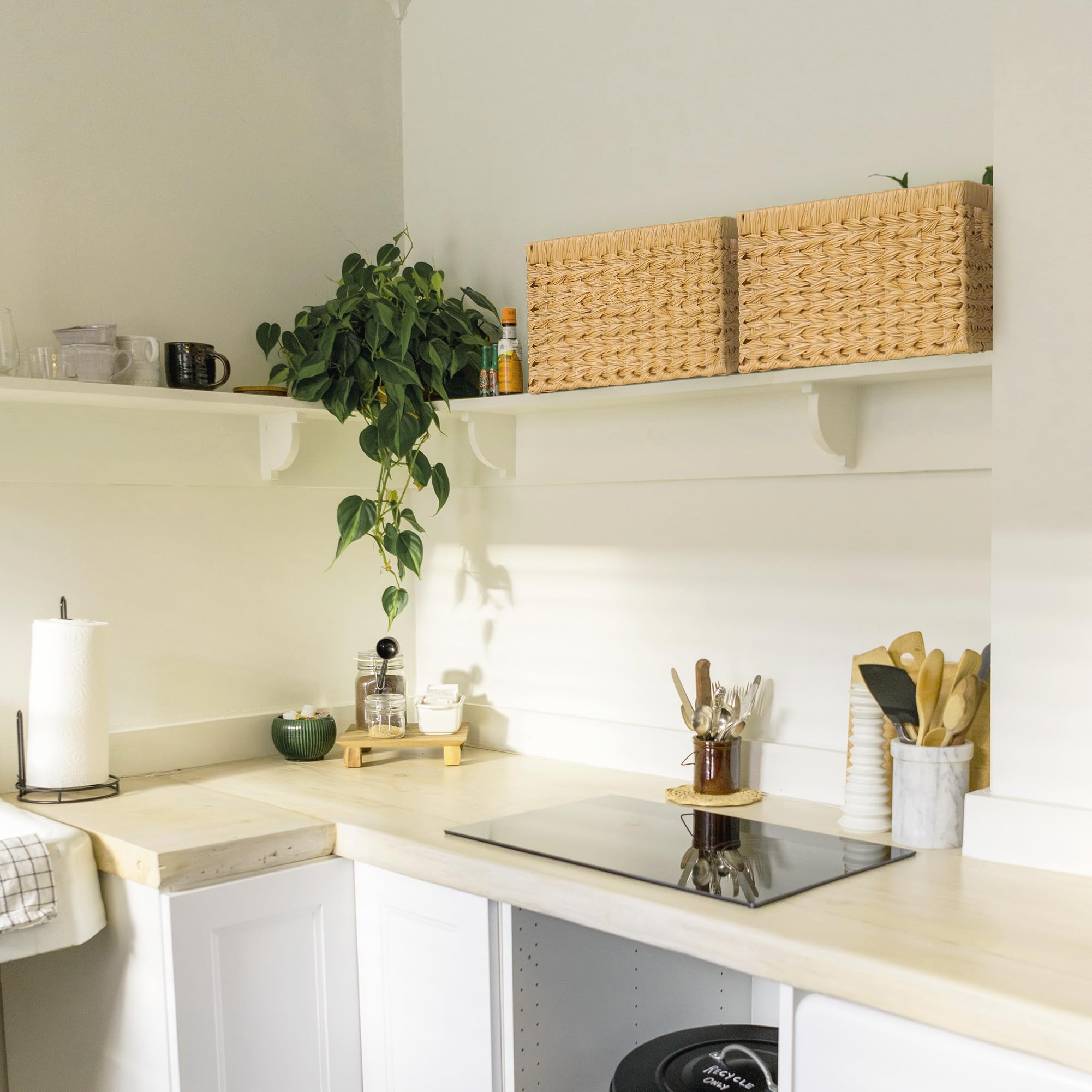 GRANNY SAYS Cestas de almacenamiento de mimbre, cestas tejidas para estantes, cestas de baño impermeables para organizar, cestas de mimbre con asas, naturaleza, paquete de 2