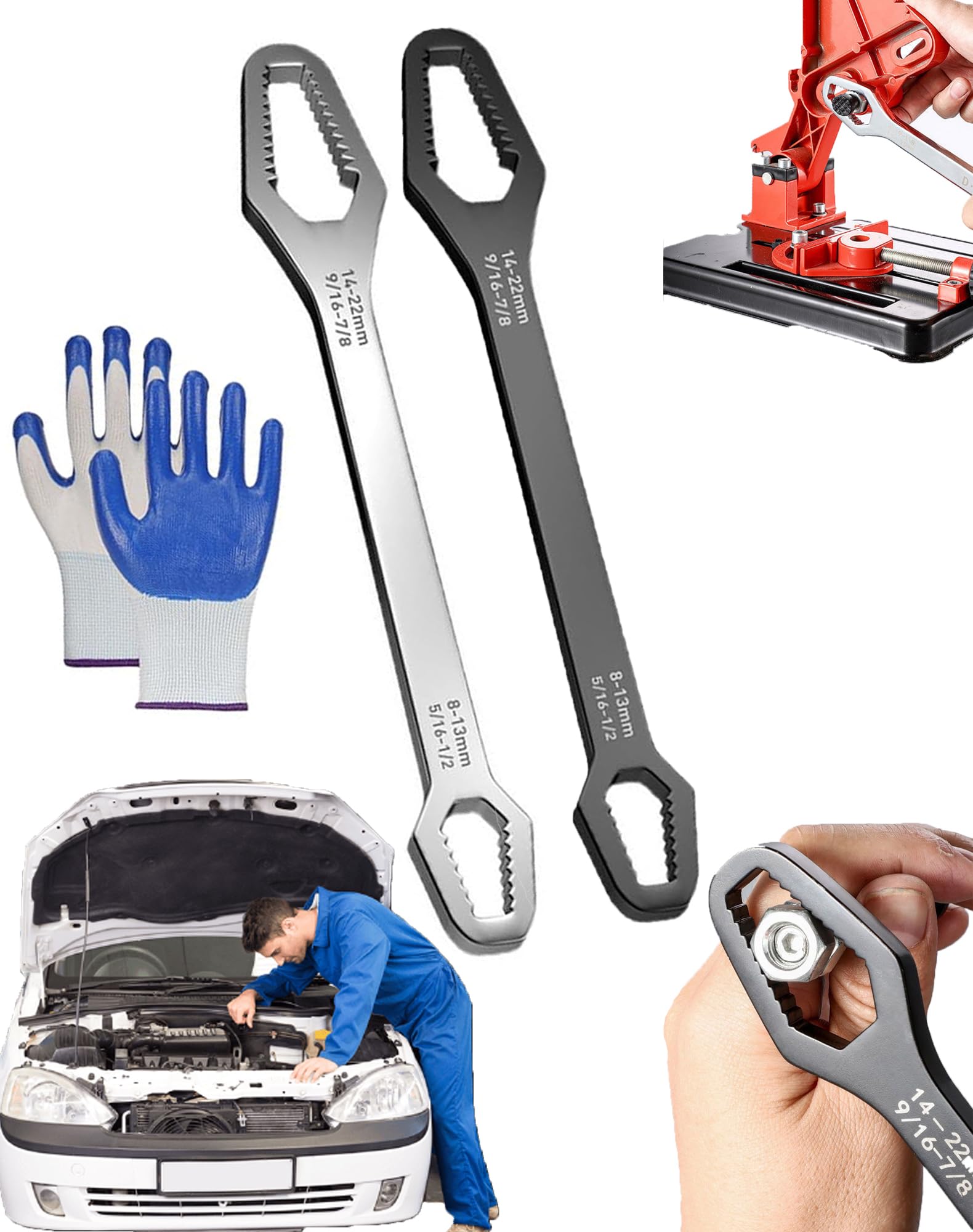 Izbdcy Double-Ended Torx Wrench, Universal Self-Tightening Automotive Repair Wrench, 8-24mm Dual Marked SAE and Metric, One Tool Replaces Multiple Wrenches, Stop Searching for Sizes (2pcs, 8-22mm)