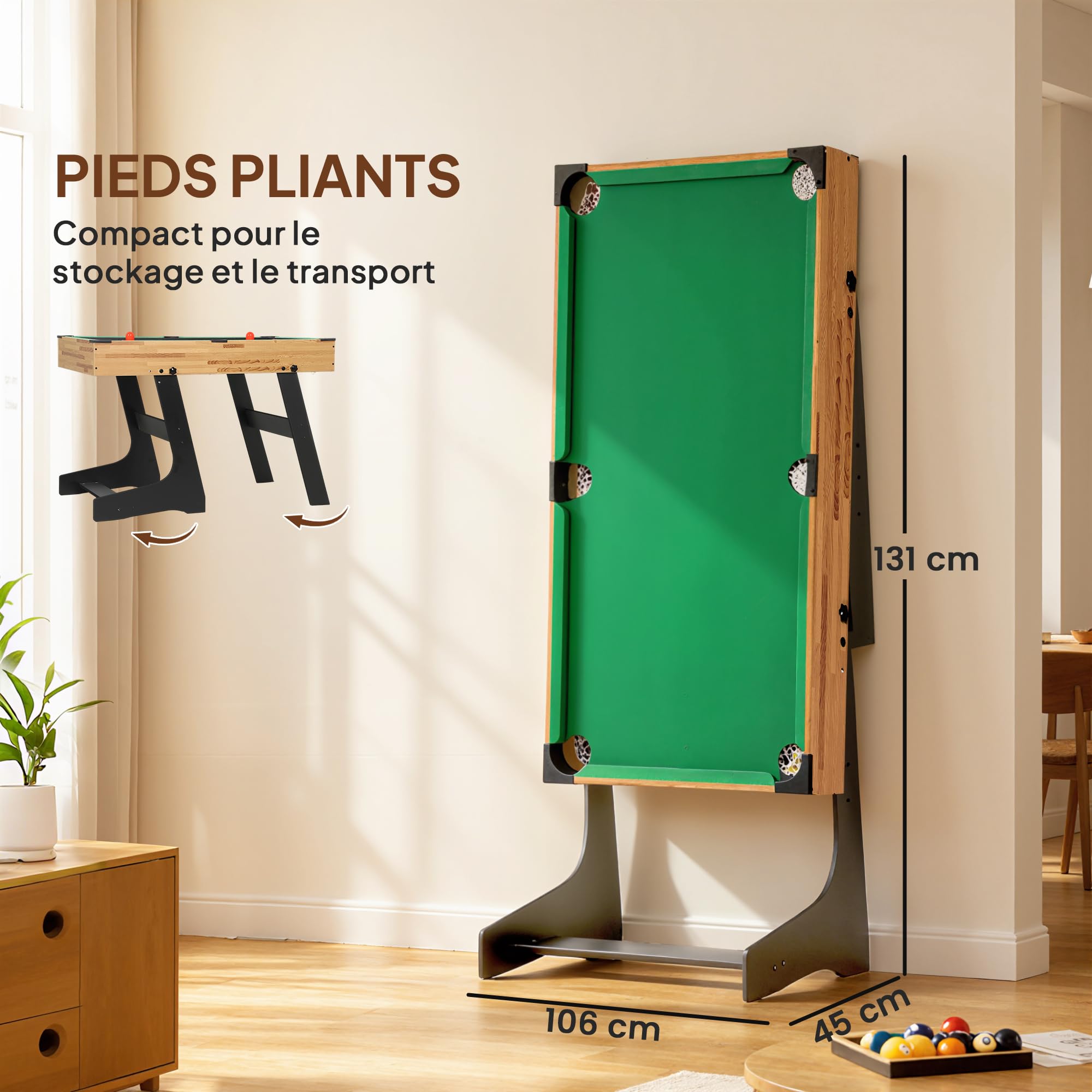 SPORTNOW Table Multijeux 13 en 1 Pliable 120 x 106 x 82 cm Noyer Clair