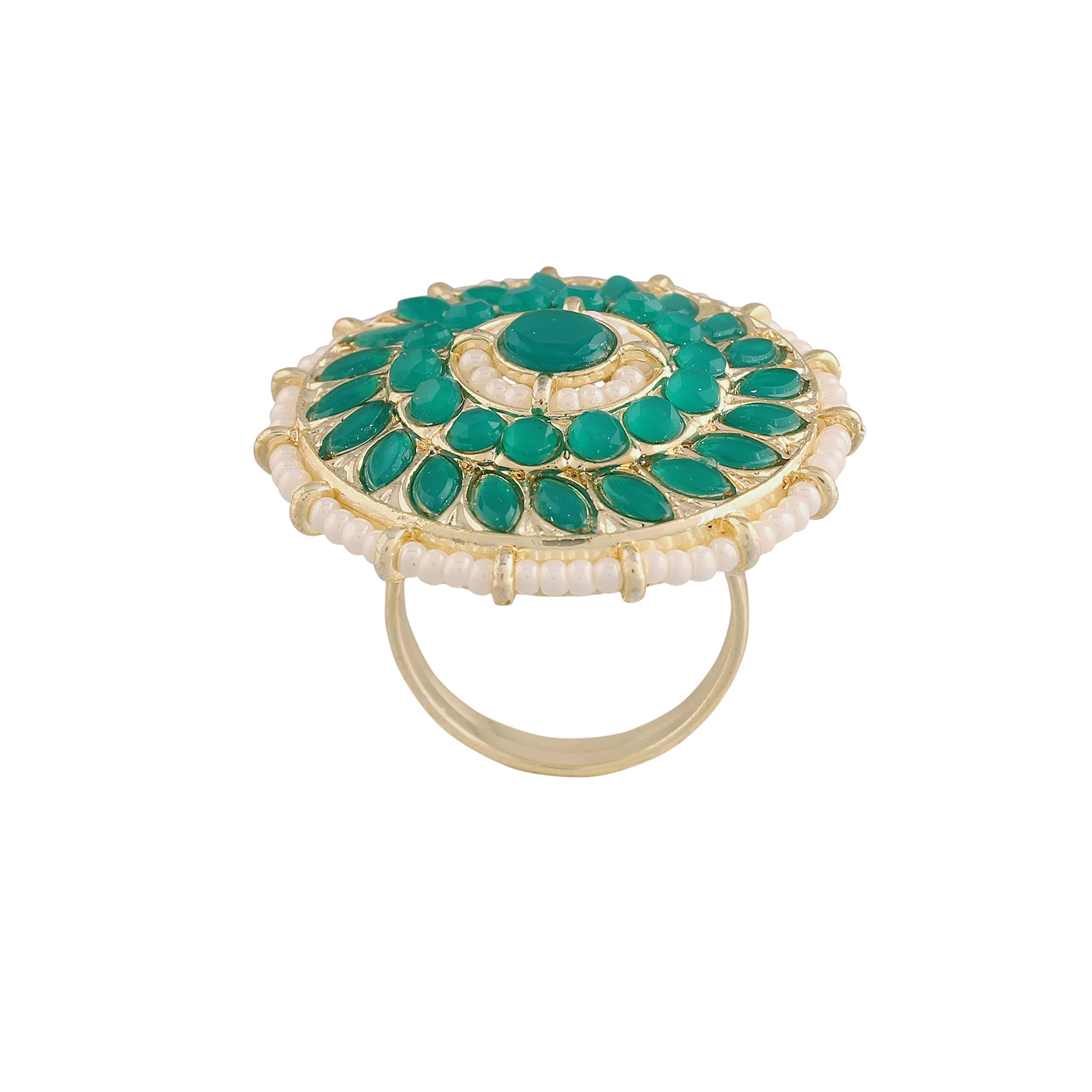 Traditional Kundan & Pearl Studded Finger Ring (FL203G)