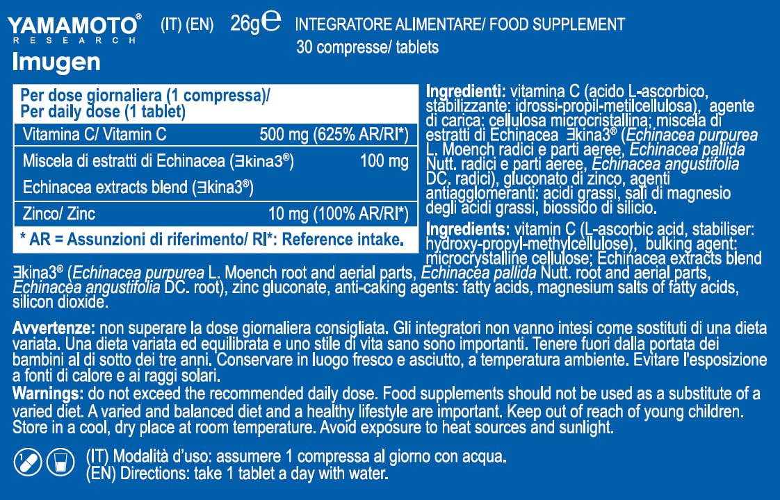 Imugen® integratore alimentare di Vitamina C, Zinco ed estratti di Echinacea 30 compresse