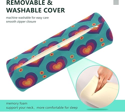 Miniatura 3 de Funda de almohada cervical rosa, morado, naranja, amarillo, corazón, azul, ropa de cama, artículos esenciales de cama de cuello redondo, almohada