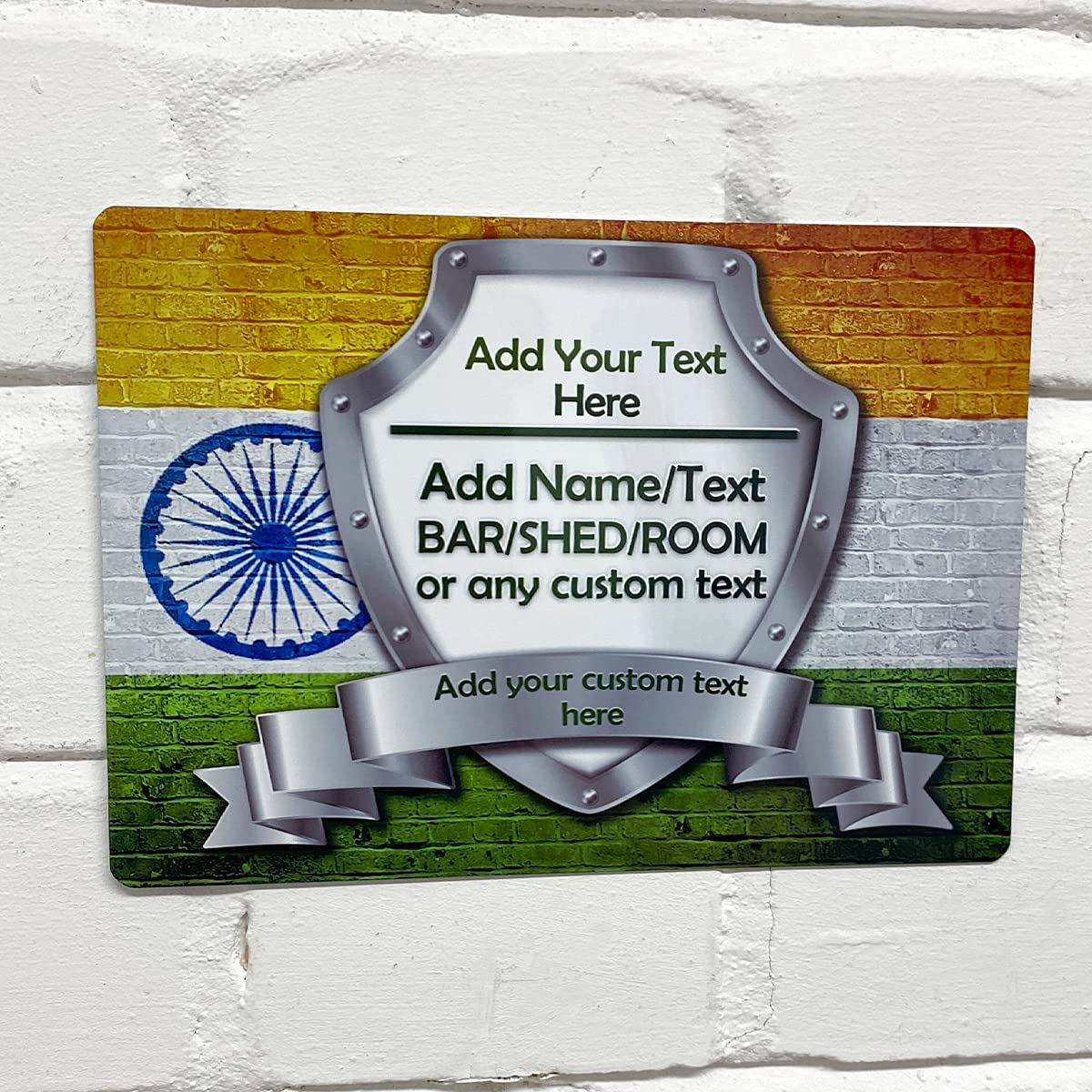 Personalised Bar Sign - India Indian Flag Printed Metal Sign wall art A4 Bar Add Name