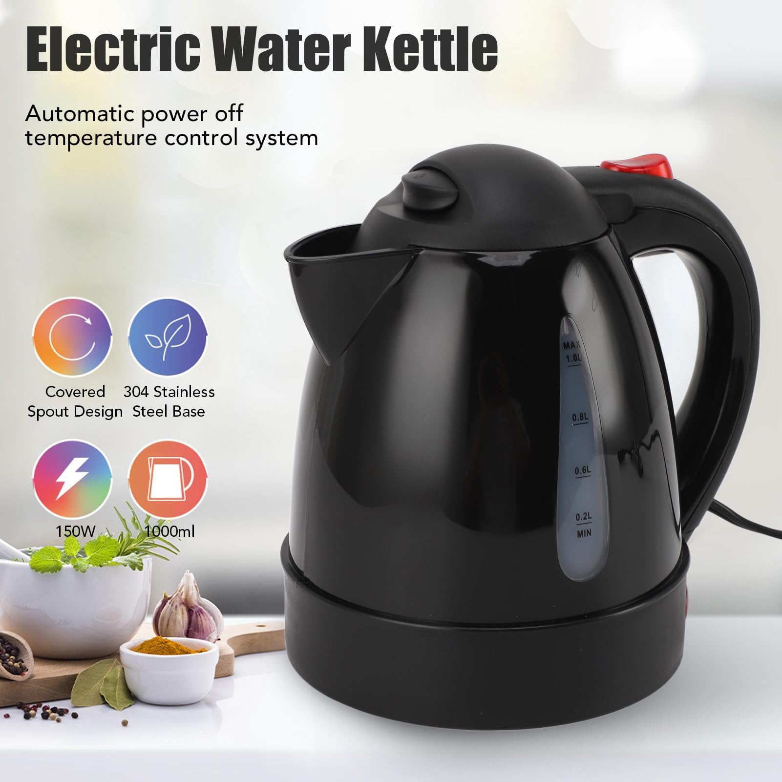 Bewinner 1L Car Electric Kettle, 12V 24V Car Truck Travel Kettle with Stainless Steel Liner, Auto Shut Off Hot Water Heater Bottle for Tea Coffee Making Heating Cup (12V)