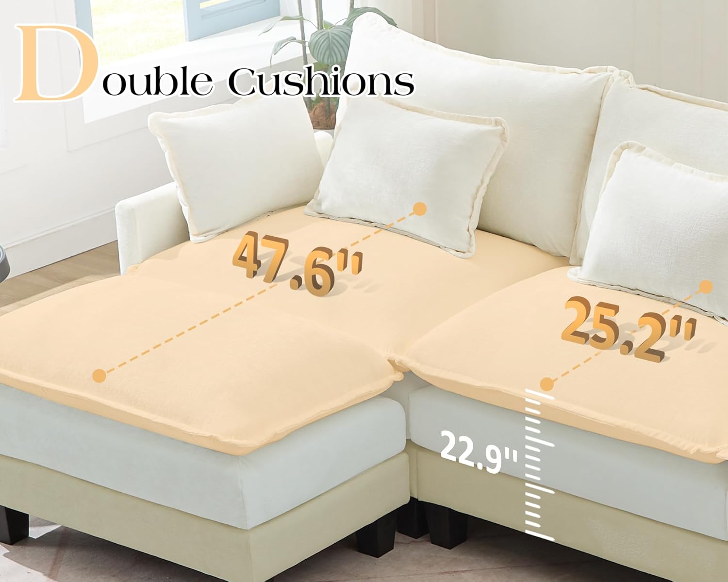 TUNYI Modular Sectional Sofa - 77.6" L Shaped Chenille Cloud Couch with Movable Ottoman, Sectional Deep Seat Sofa with Pillows/Side Pocket for Living Room, Apartment (Cream White)