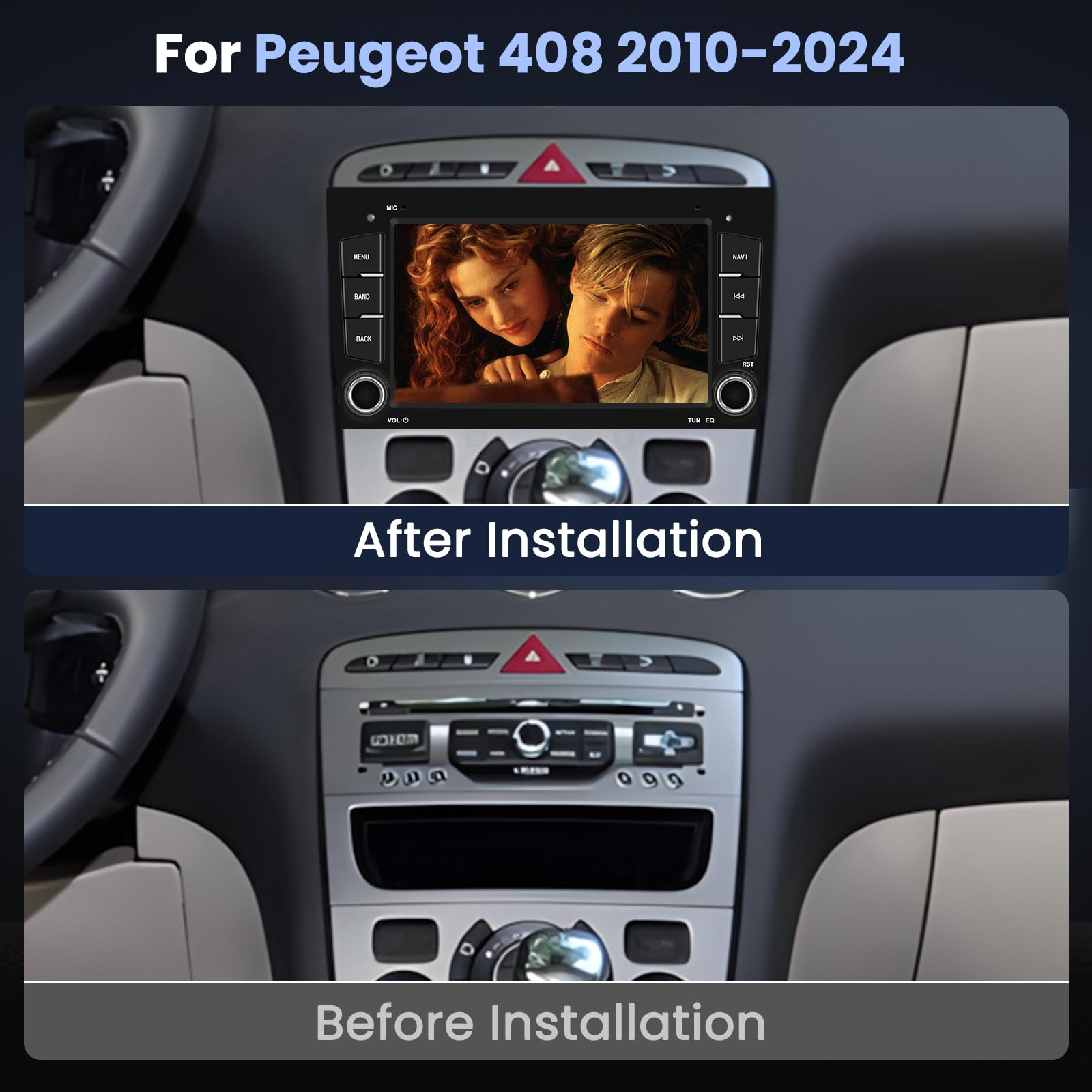 Hikity [2+64GB] Android 15 Autoradio per Peugeot 308/408 2007-2015 Radio Senza Fili CarPlay Android Auto Bluetooth 9 Pollici Touchscreen Auto Radio con WiFi GPS FM RDS Telecamera Posteriore