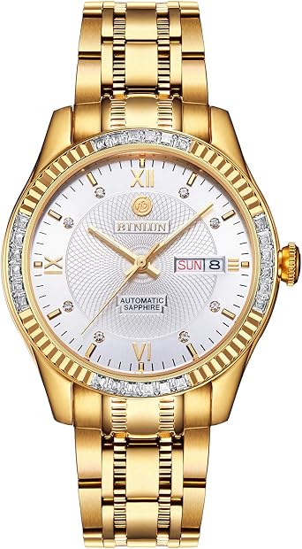 BINLUN Orologi da Polso da Uomo Orologio Meccanico Automatico Impermeabile  Placcato Oro 18 Carati per Uomo : Amazon.it: Orologi