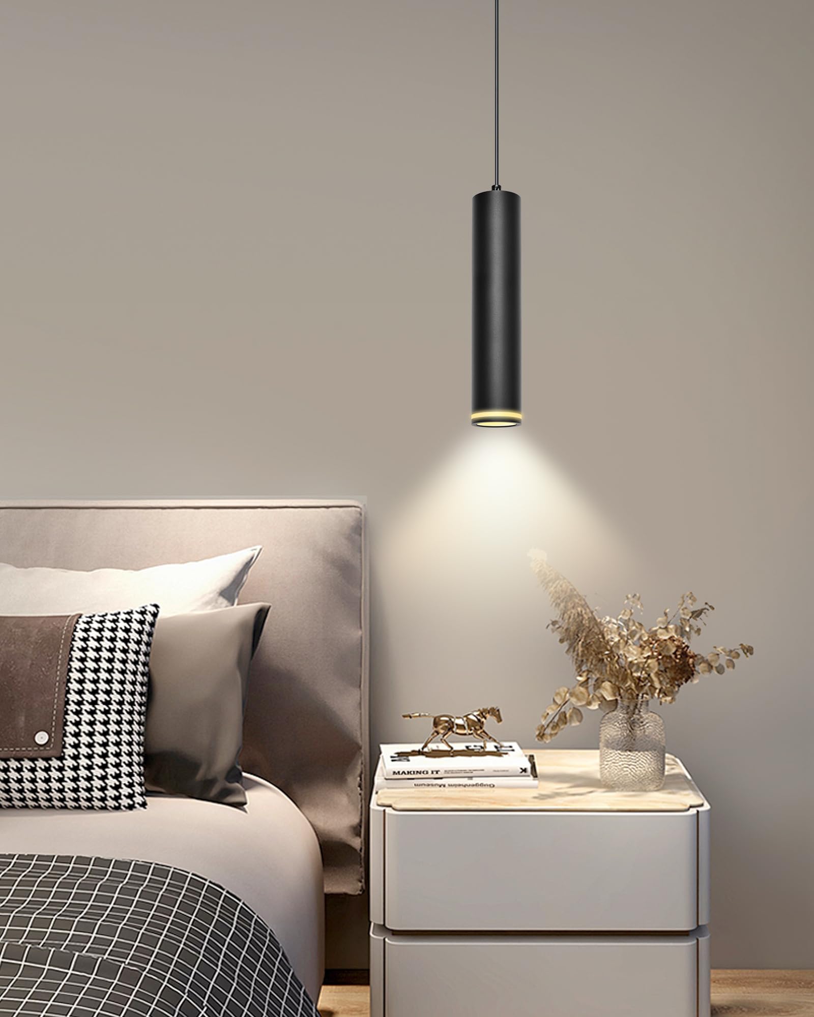 Pendelleuchte Modern Zylinder Schwarz Hängelampe, Hängeleuchte Höhenverstellbar Aluminium Kronleuchter mit GU10 Fassung max. 60 Watt Pendellampe Deckenlampe für Wohnzimmer Schlafzimmer, 2 Stücke