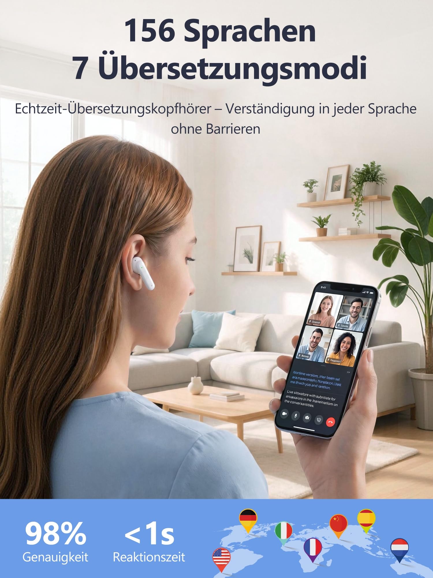 KI Übersetzer Kopfhörer Echtzeit Sprachübersetzer 4-in-1 mit LCD-Touchscreen & App 156 Sprachen 7 Modi Bluetooth 5.4 60H