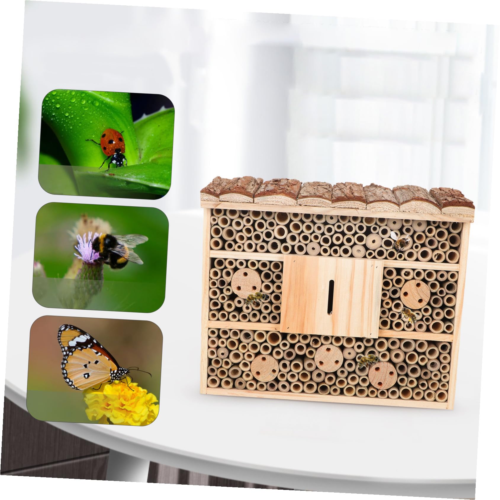 Abaodam Casetta per Insetti da Giardino in Stile Casetta di Legno Beige in Plastica, Funzionale per Mantenere L'ecologia e Attirare Api e Piccoli Coleotteri, Decorazione per Giardino