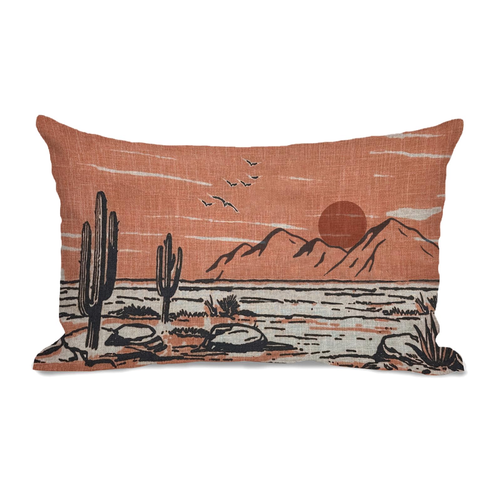 AOFANGGO Vintage Southwestern Landscape Pillow Cover 12x20 Sofa Pillowcase Western Equestrian Orange Rust Throw Pillowcase Lumbar Home Decoration