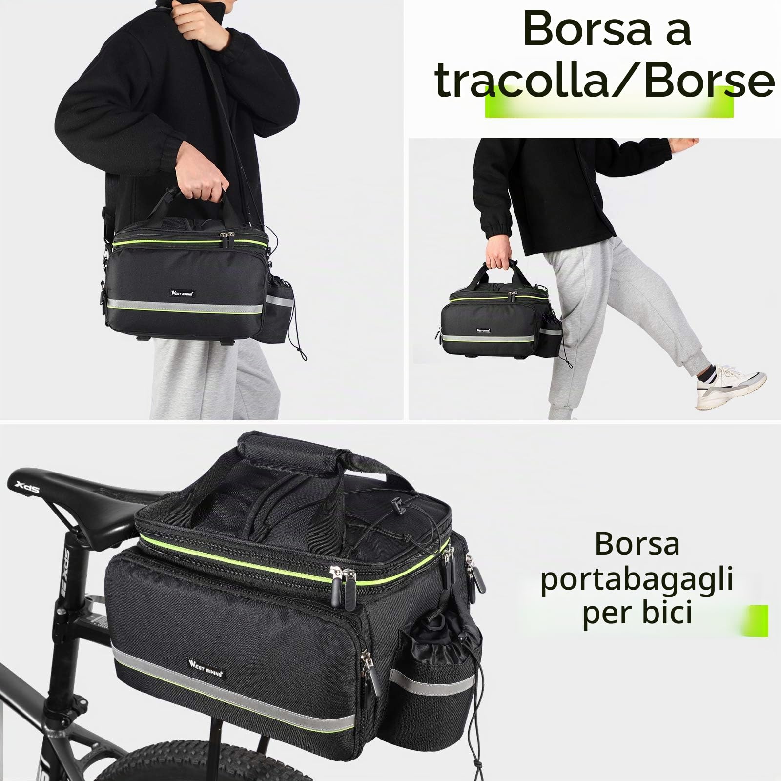 WESTGIRL Borsa da bicicletta da 25 l, impermeabile, resistente, per sedile posteriore della bicicletta, portabagagli, zaino da viaggio, borsa a tracolla con tracolla regolabile