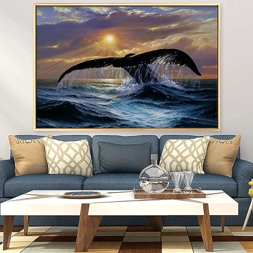 Miniatura 4 de Lienzo de cola de ballena jorobada al amanecer, arte abstracto moderno de pared, acuarela, ballena y océano, carteles e impresiones para decoración