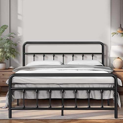 Lynxor Queen Size Metal Platform Bed Frame with Headboard, 12 Inch Storage Heigh