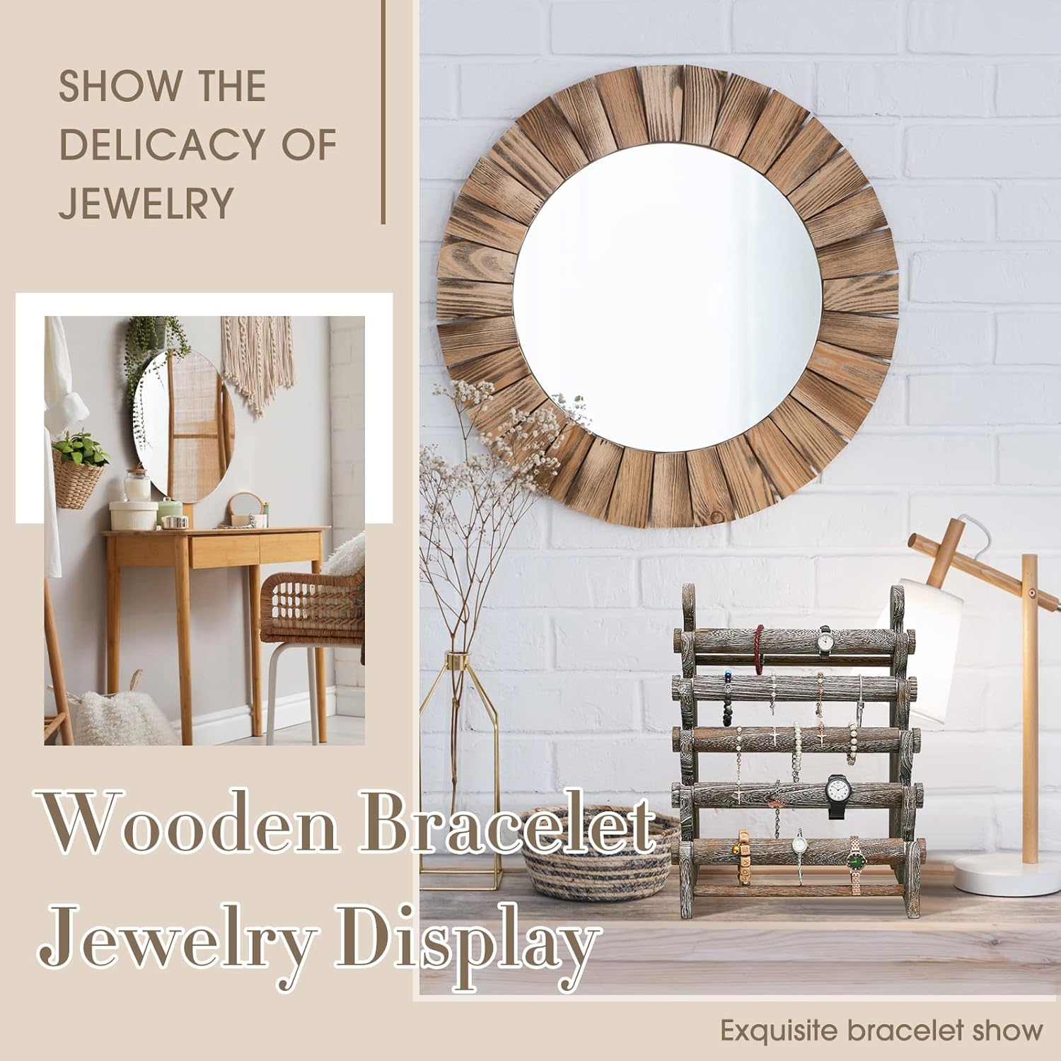 Marsui Wooden Bracelet Holder 5 Tier Bracelet Display Stand Jewelry Organizer Bangle Watch Jewelry Display Storage for Selling Showcase Store Home Scrunchie