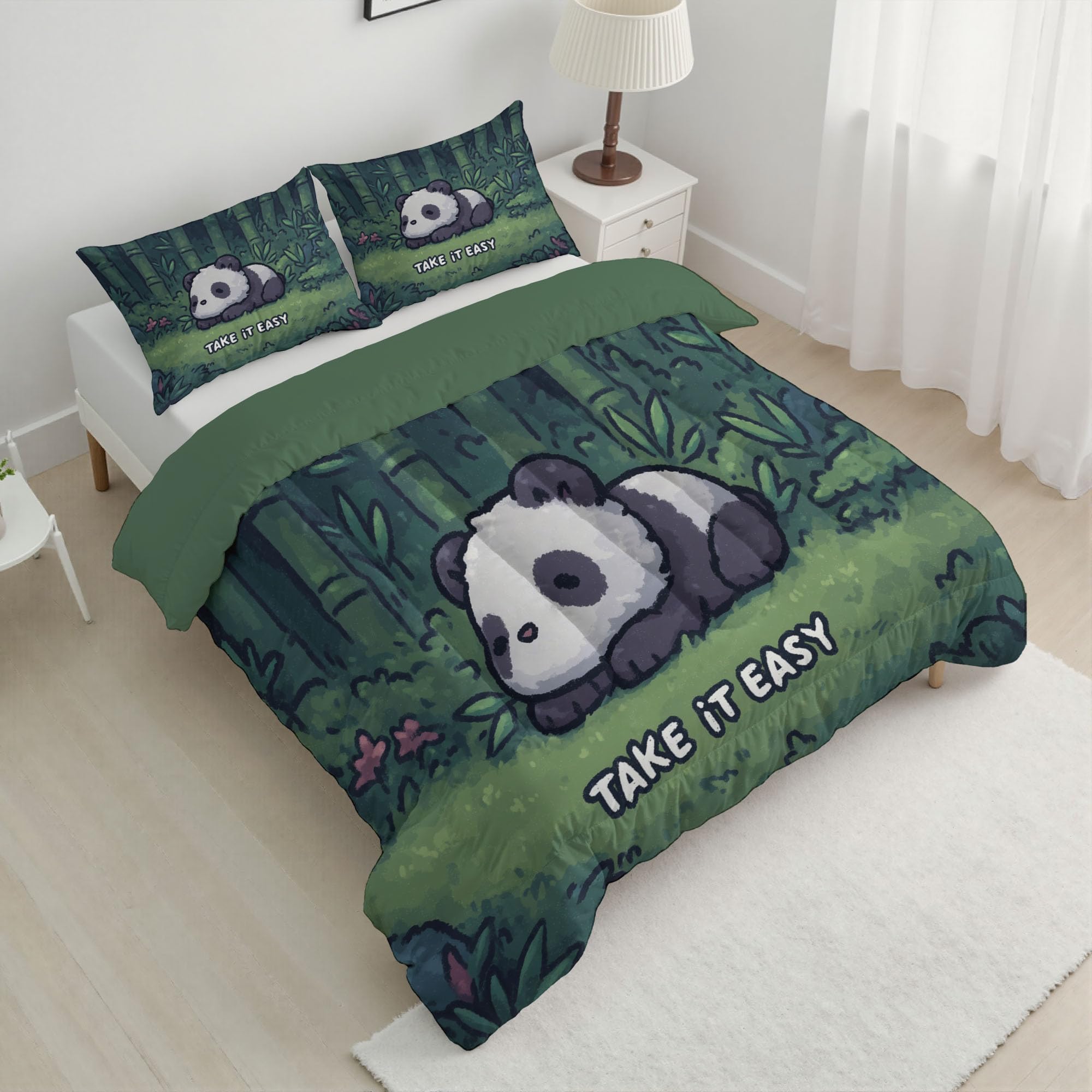 Trapunta Letto Singolo 4 Stagioni Piumone per Bambini, Divertente Panda Leggero Acquerello Animali Set di Biancheria da Letto 140x200cm con 1 Federe,Piumino Lavabile In Lavatrice