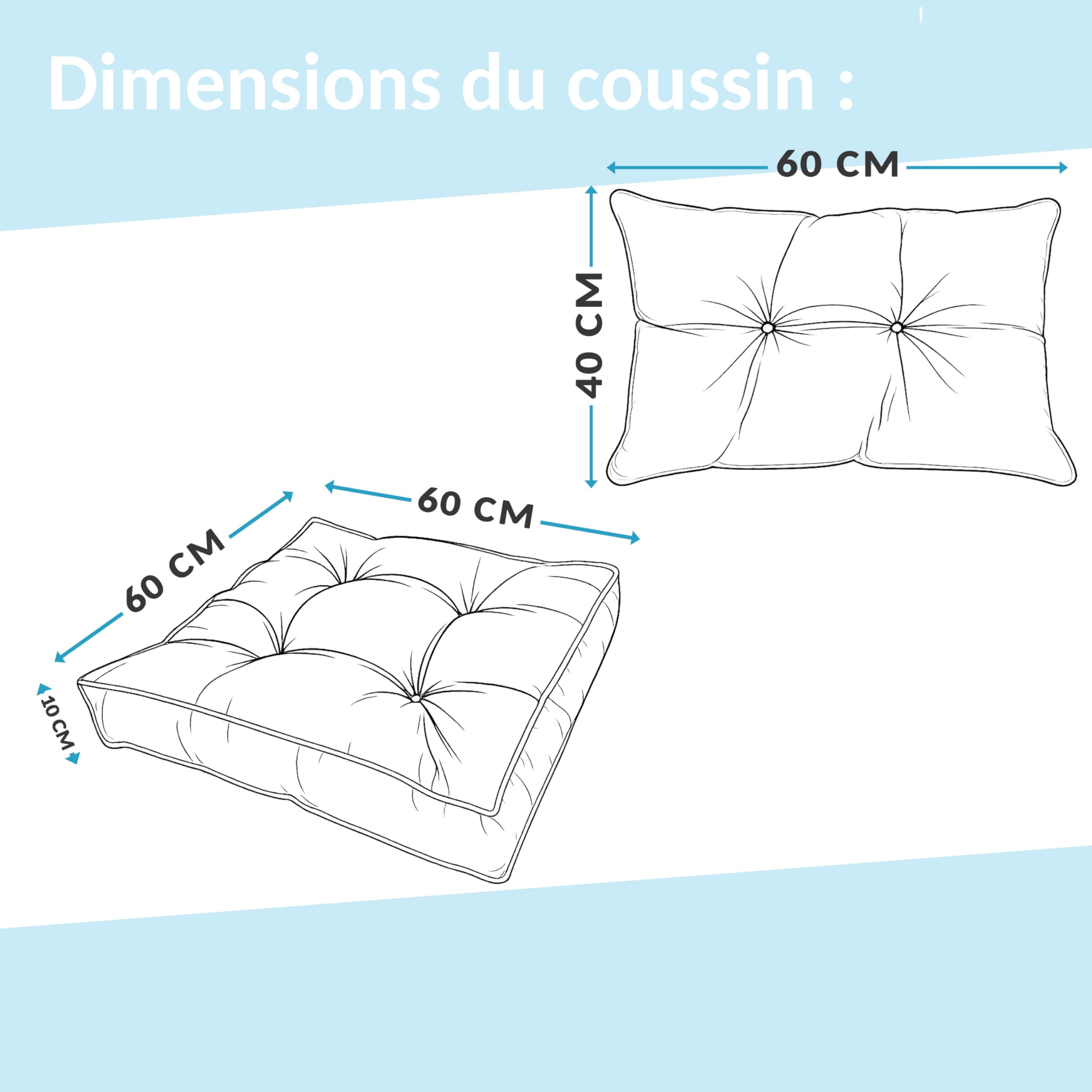 POKAR Lot de 2 Coussins de Jardin 1x Assise 60x60x10 cm + 1x Dossier 60x40x10 cm | Imperméable et Déperlant | Set de Coussins pour Chaise, Fauteuil Rotin et Salon de Jardin | Made in EU | Beige