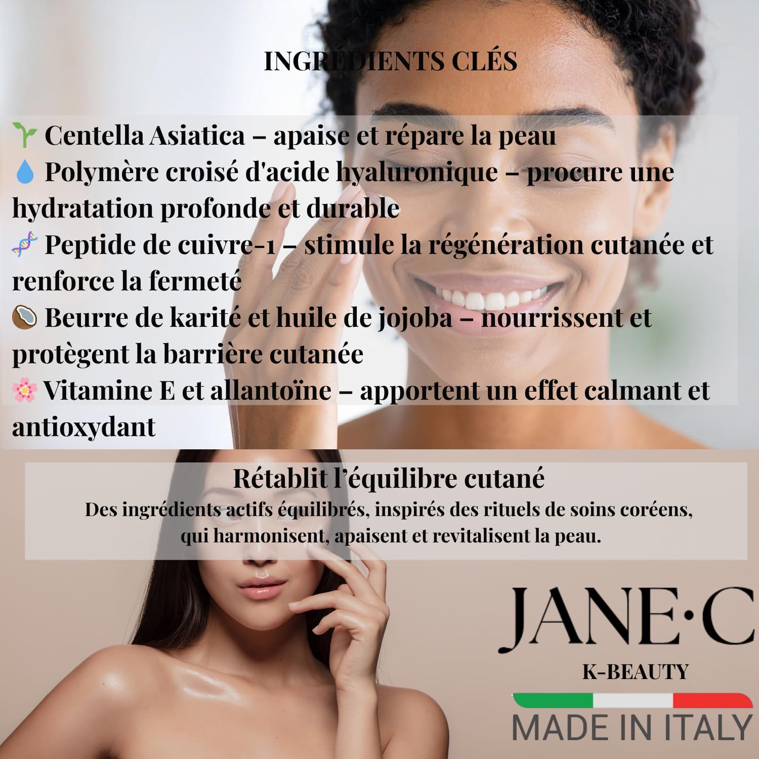 Crème Visage Jour & Nuit HydraRepair+| Inspirée de la Skincare Coréenne| Avec Centella Asiatica & Peptides| Hydratante, Réparatrice et Apaisante |Peaux Sèches, Mixtes ou Sensibles| Made in Italy, 50ml