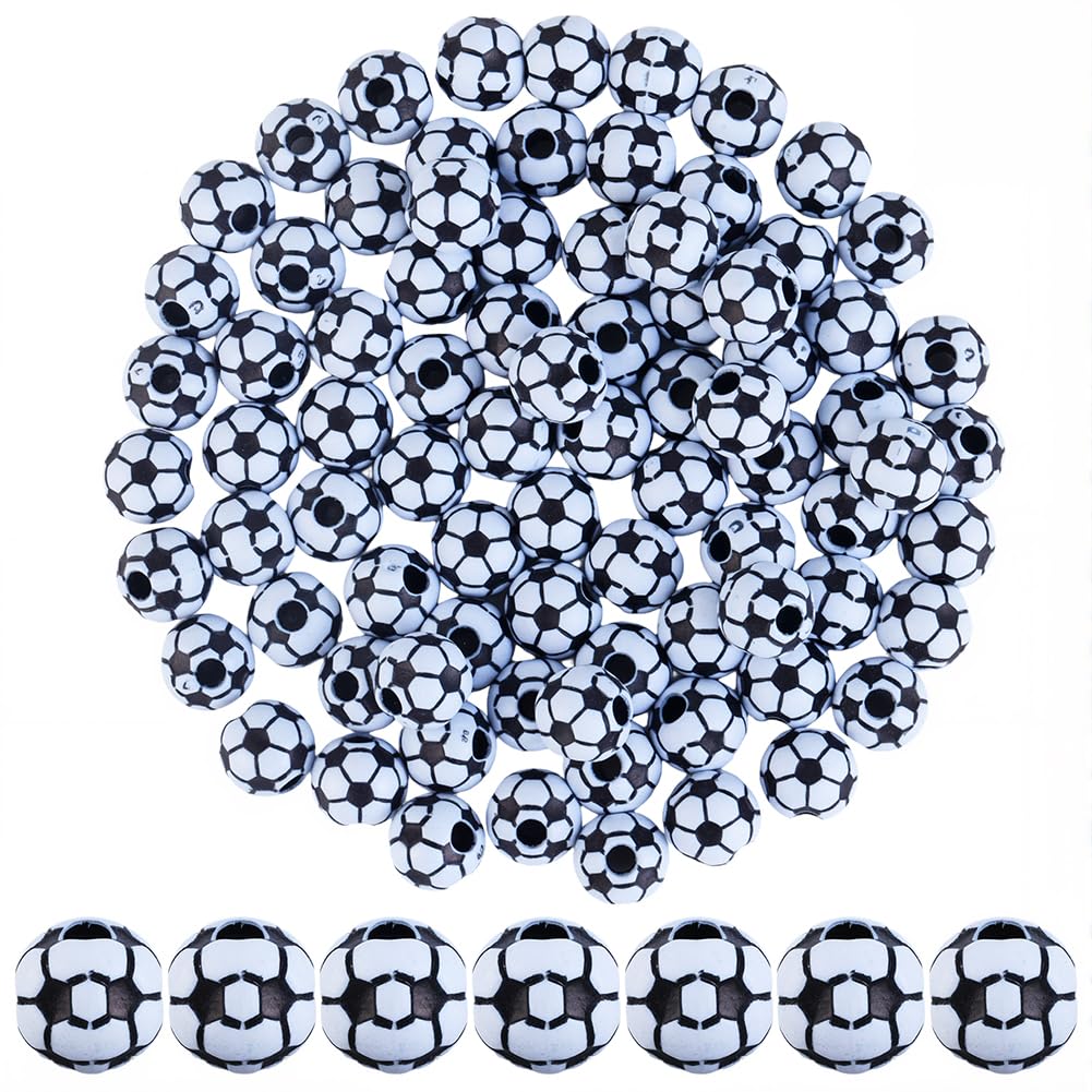 SUNNYCLUE 100Pcs Acrylic Soccer Ball Bead Round Sports Beads Bulk 11.5mm Big Five Football Leagues in Europe Balls Shaped Loose Spacers for Jewellery Making Bracelet Necklace Lanyard Keychains DIY