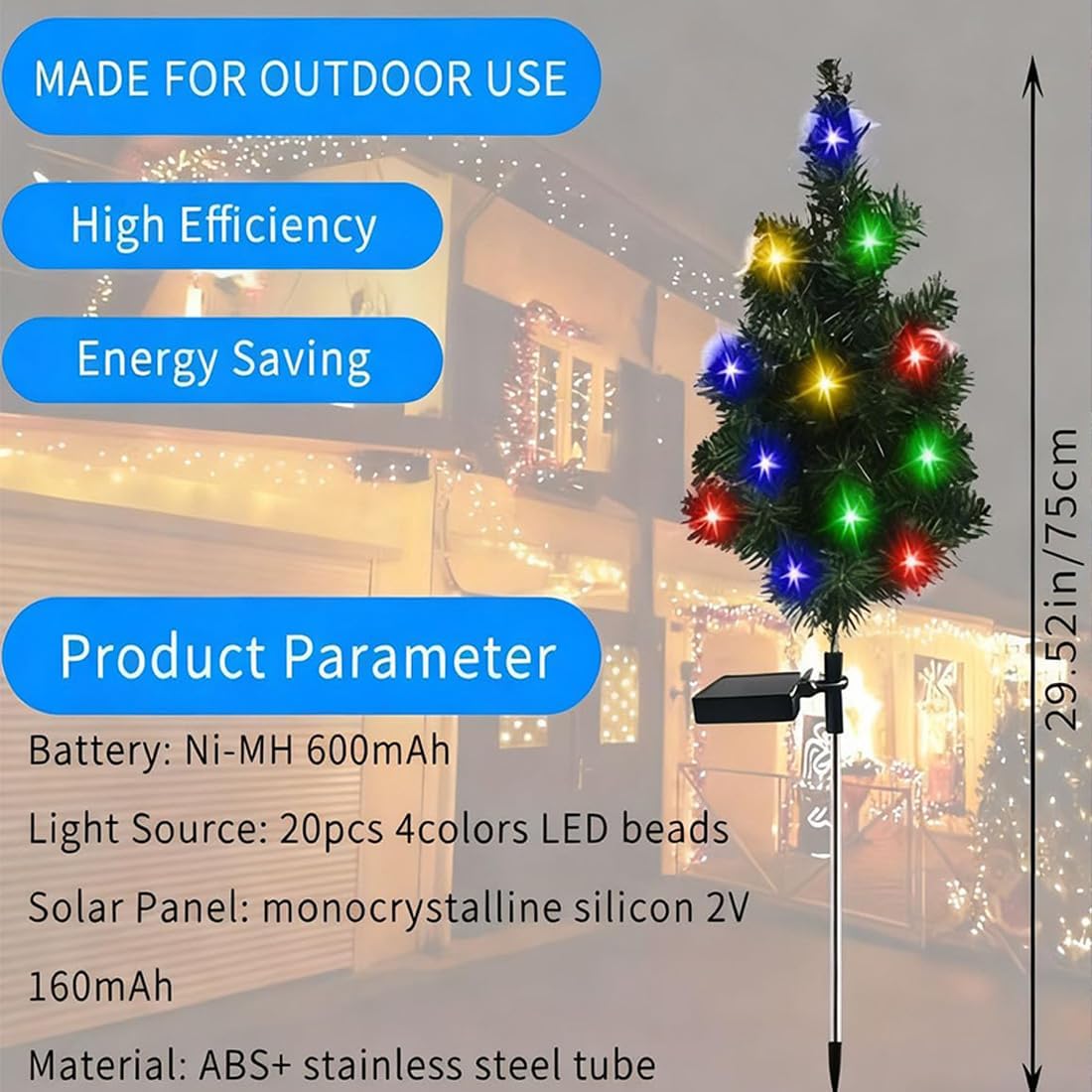 Solar Powered Mini Christmas Trees, 2026 New Solar Christmas Tree Lights Holiday Decorations, Solar Christmas Lights Outdoor Xmas Tree for Yard, Pathway, Porch, Cemetery (2PC-Colored Lights)