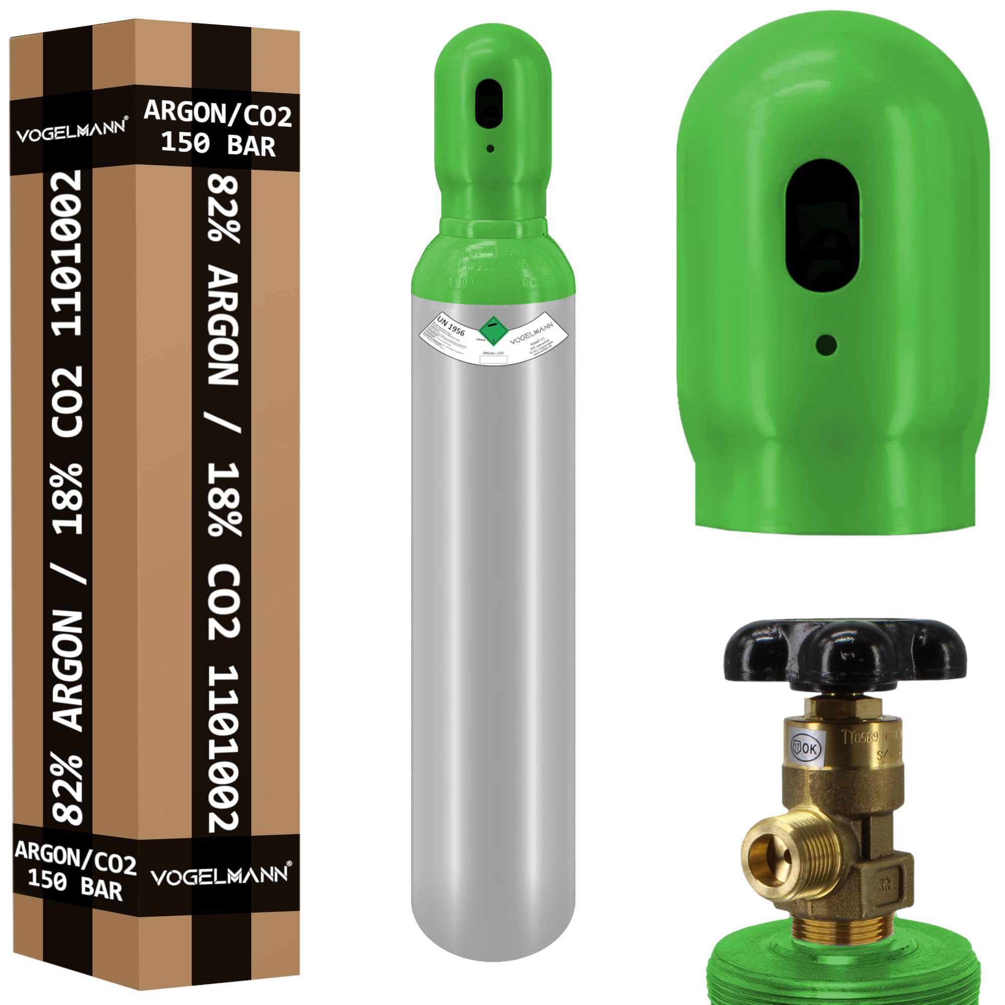 Gasflasche gemischt MIX Argon (82%) + CO2 (18%) 8 Liter 150 bar Schweißgas MIG/MAG Schweißen Schutzgas für Stahl Universal geeignet inklusive Ventil Nachfüllbar