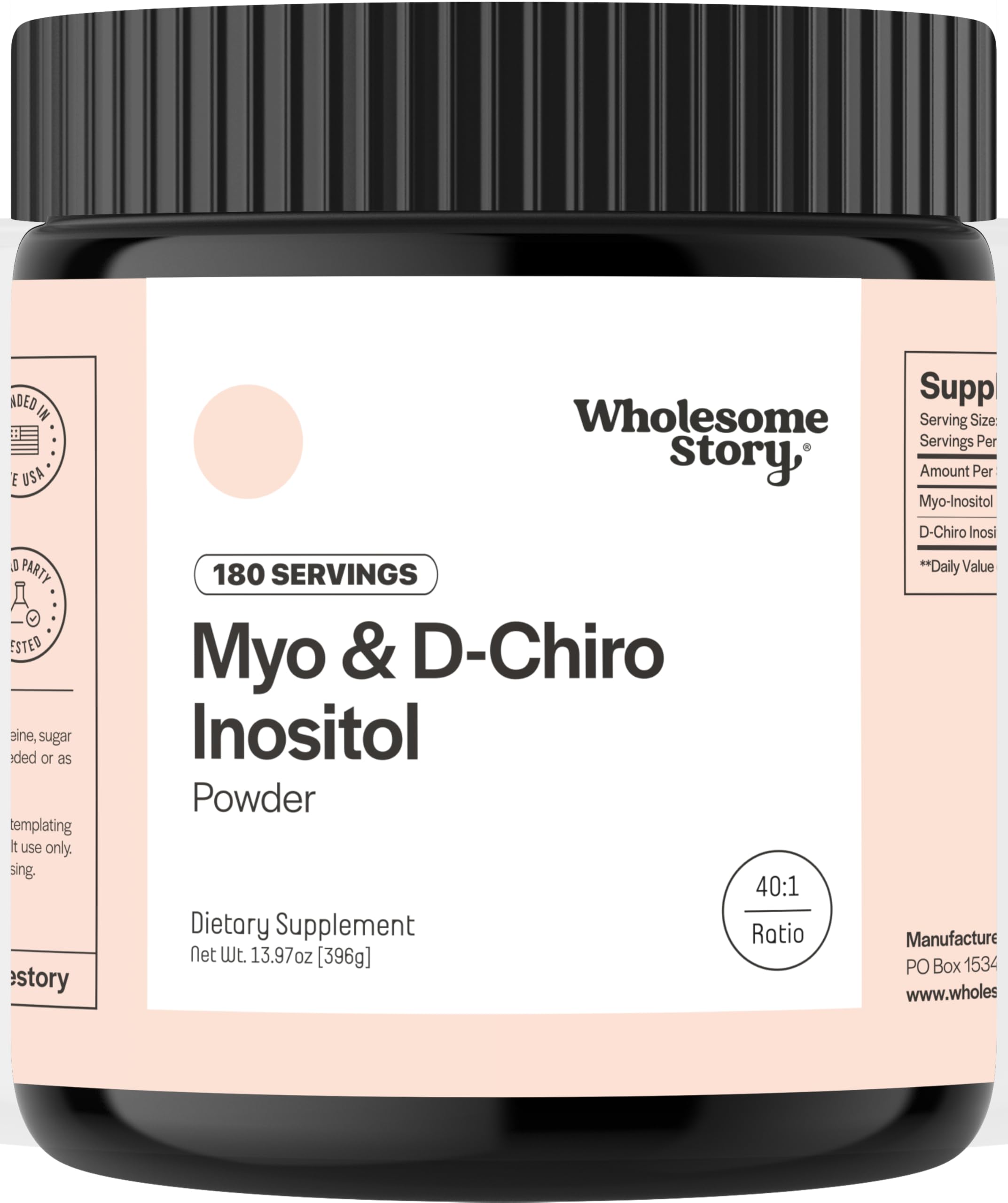 Myo-Inositol & D-Chiro Inositol Supplement Powder for Women | Hormonal Balance & Healthy Ovarian Function Support | Vitamin B8 | Great Alternative to Capsules | 40:1 Ratio | 180 Servings
