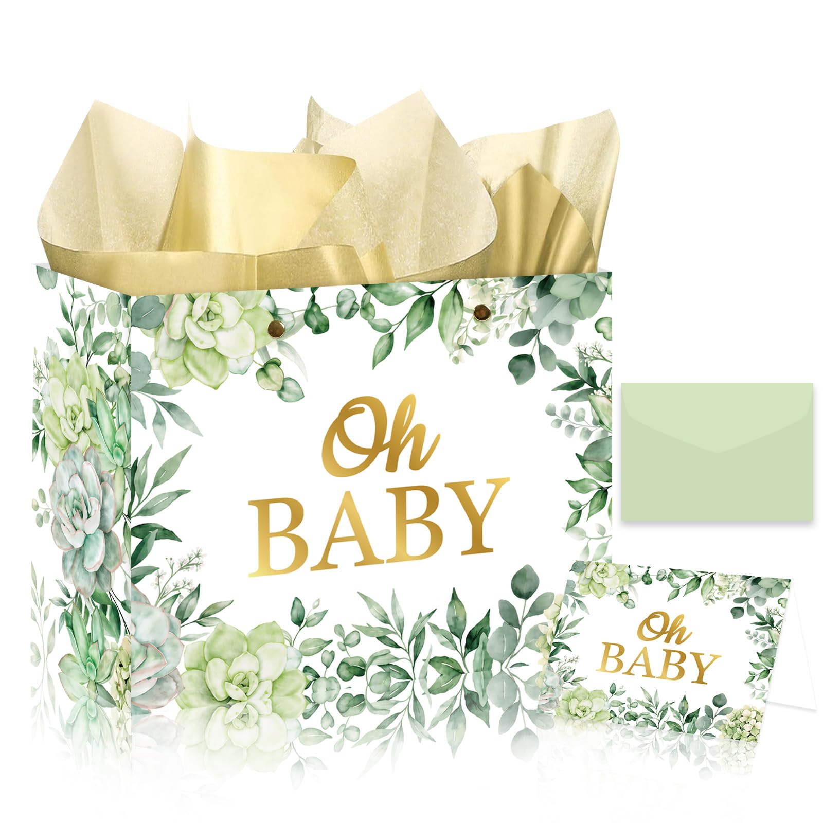 Large Baby Shower Paper Bag - Eucalyptus Oh Baby Gender Reveal Party Gift
