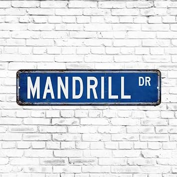 Funny Animal Street Sign Mandrill Metal Tin Sign Wall Plaque Gift for Mandrill Lover Vintage Pet Animal Vintage Wall Art Decor for Shed Pub Home Kitchen Bedroom Front Porch 3"x12"