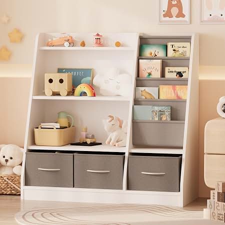 Amazon.com: NACHES Kids Bookshelf Toy Storage with Grey Sling