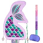 WERNNSAI Foldable Mermaid Piata - Pull String Mermaid Birthday Party Supplies Mermaid with Blindfold Bat and Tassels Mermaid Party Decoration Games Folding Purple Mermaid Piatas for Classroom Game
