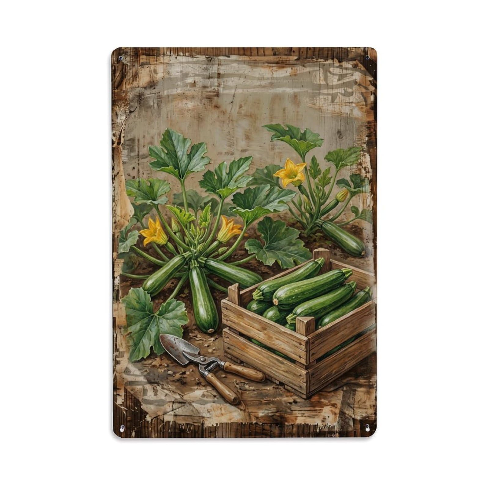 Zucchini Garden Green Vegetable Countryside Farm Vintage Metal Tin Sign Plaque Wall Decor for Cafe, Club, Garden Metal Poster 8x12Inch