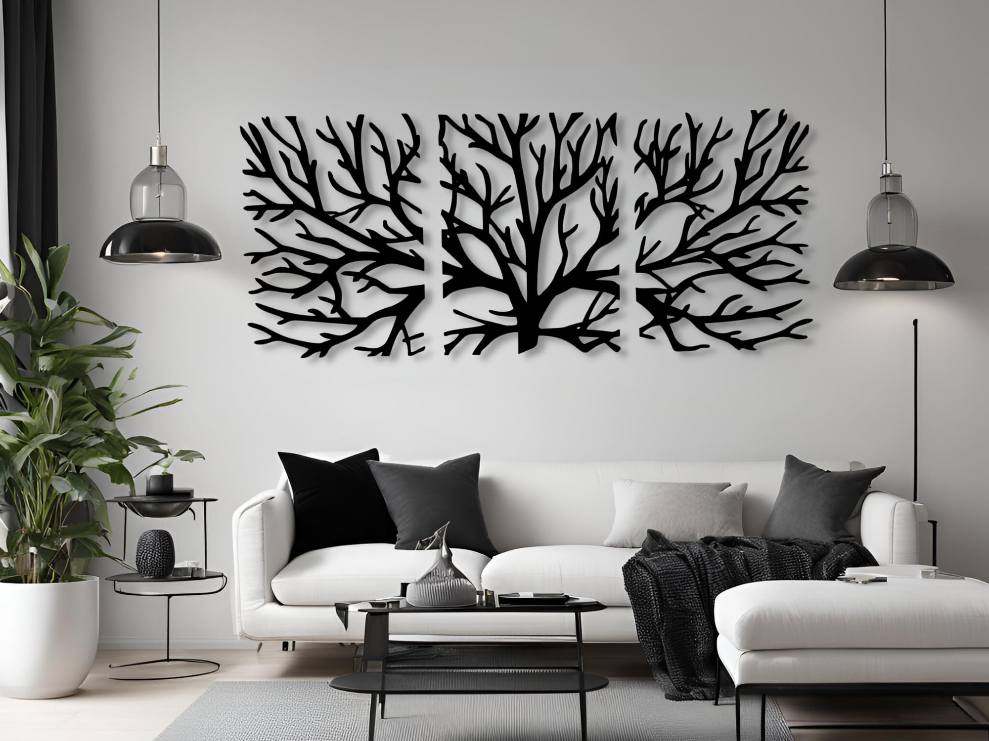 Vailla Tree Wall Art Set of 3 Decor Tree of Life Wall Hanging Wooden Sculpture Modern Wall Home Decoration 3D Textured Sculptures for Living Room
