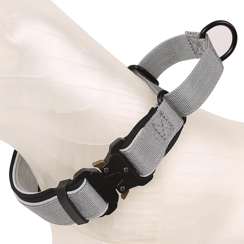 Coleira Martingale Refletiva Reforçada para Cães Médios e Grandes BarkBot, Cinza, XL (Pescoço 50,8–70,87 cm)