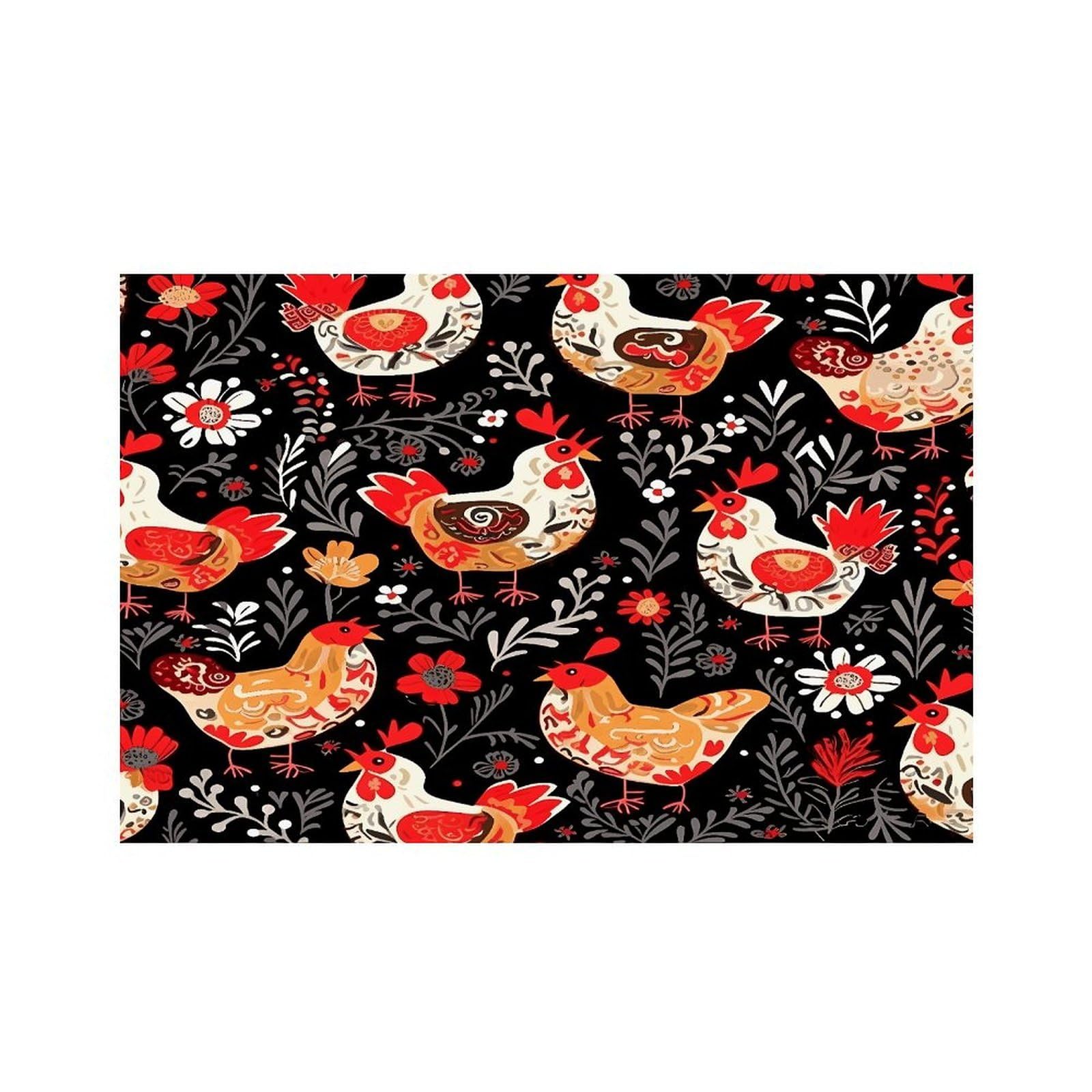Cute Rooster Chickens Placemats Non-Slip Heat Resistant Table Mats Flax Washable Cloth Place Mats Easy to Clean Premium Placemat for Kitchen Dining Table Decor Party Outdoor