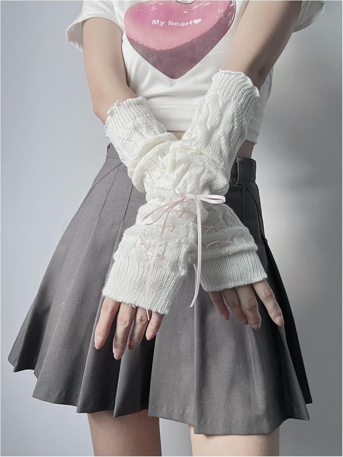 GORGLITTER Women's Y2K arm warmers Knitted Arm sleeve Japanese Harajuke Cosplay Lolita Gloves